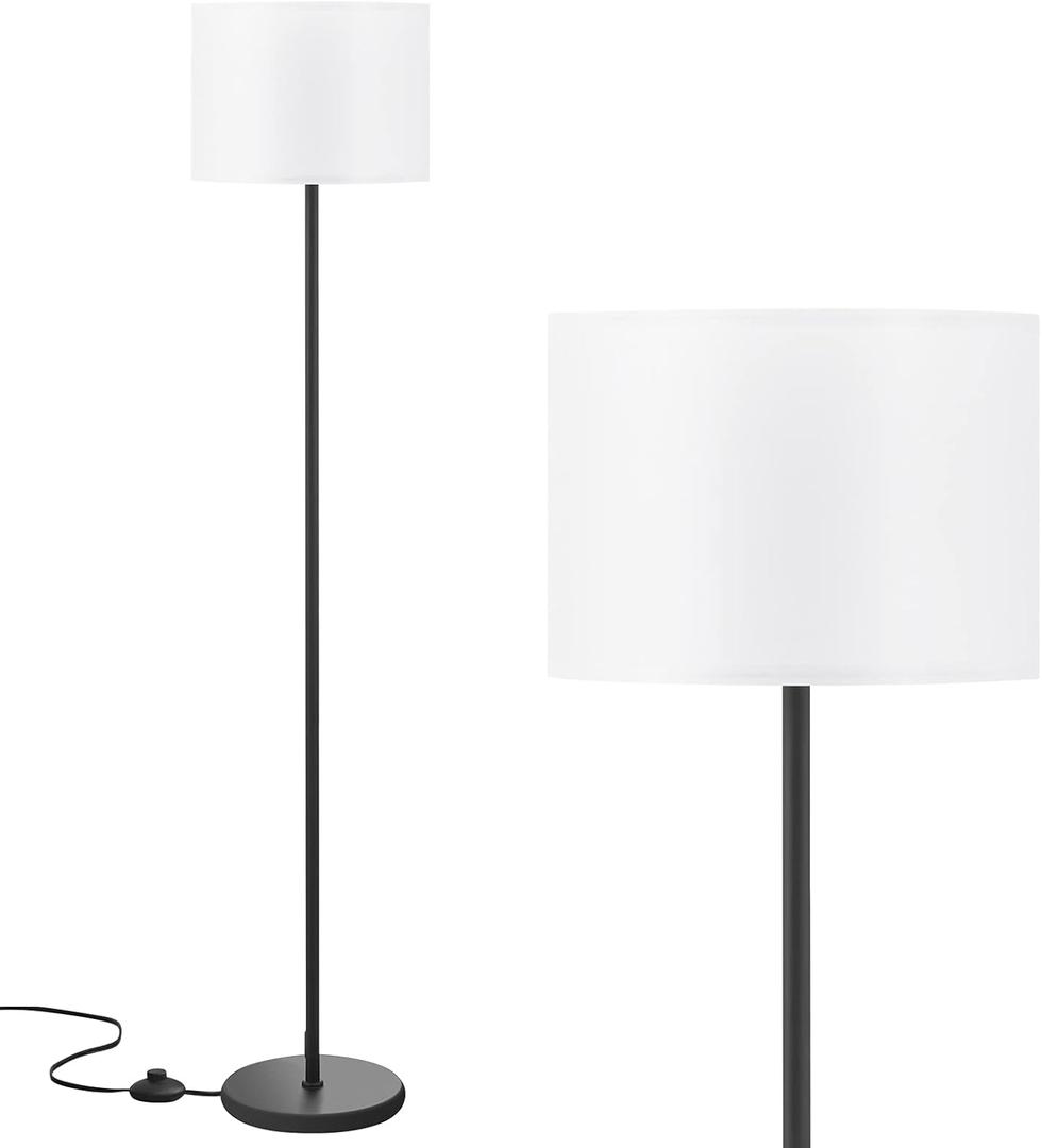 Modern Floor Lamp Simple Design with White Shade, Foot Pedal Switch, 60" Small Tall Lamps for Living Room Bedroom Office Dining Room Kitchen, Black Pole Lamp (Without Bulb)