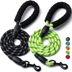 2 Pack Dog Leash, 4/5//6 FT Heavy Duty Nylon Rope Pet Leashes with Comfortable Padded Handle, Reflective Dog Leashes for Small Medium and Large Dogs (6FT-1/2,Black/Green)