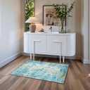 Entrance Rugs Indoor 2x3 Teal Blue Entry Rug Washable Abstract Small Area Rug Non-Slip Low Pile Throw Rugs for Entryway, Kitchen Floor, Front Door Indoor Door Mat, Bathroom, Bedroom Bedside