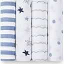 aden + anais Boutique Muslin Swaddle Blanket for Baby Girls and Boys, Newborn Receiving Blanket for Swaddling, 100% Muslin Cotton Swaddle Wrap, 4 Pack, Rock Star