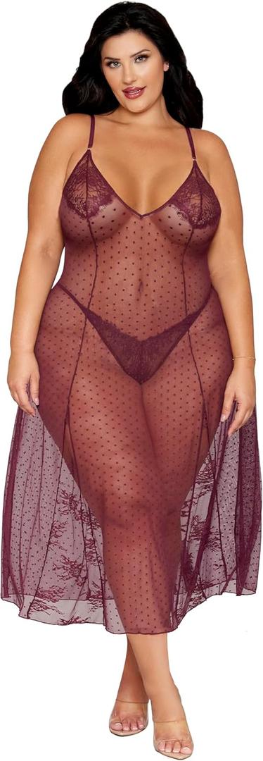 Dreamgirl Women's Plus Size Lace Cherry Lacquer Gown & G-String (XXL)
