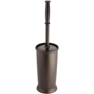 mDesign Toilet Bowl Brush and Holder - Covered Bathroom Toilet Brush - Standing Toilet Bowl Scrubber in Modern Holder - Compact, Space Saving, Deep Cleaning Brush for Toilet - Hyde Collection - Bronze