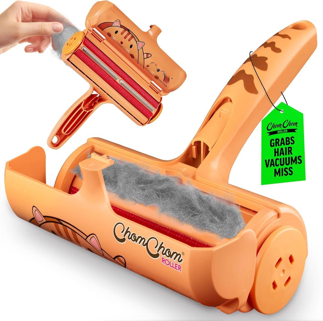 ChomChom Roller Pet Hair Remover – Original Size Reusable Lint Roller for Cat & Dog Hair on Furniture, Couch, Carpet, Car, Rugs & Bedding – Portable, Eco-Friendly (Cat)