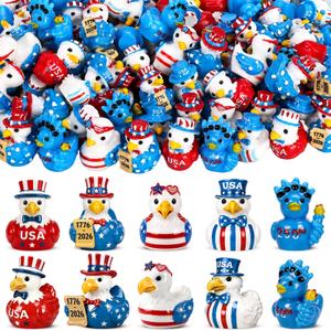80Pcs Patriotic Mini Ducks 5 Style Resin Duck Figurines 4th of July Tiny Duck Decorations with USA ,Bald Eagle and 250th Anniversary Designs for Independence Party Gifts Desk Decor and DIY Crafts
