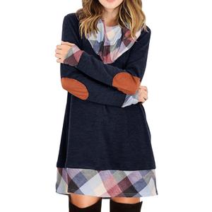 Alaster Queen Women's Long Sleeve Fall Dresses 2024 Trendy Casual Plaid Cowl Neck Winter Tunic Dress for Women (Medium, Navy Blue)