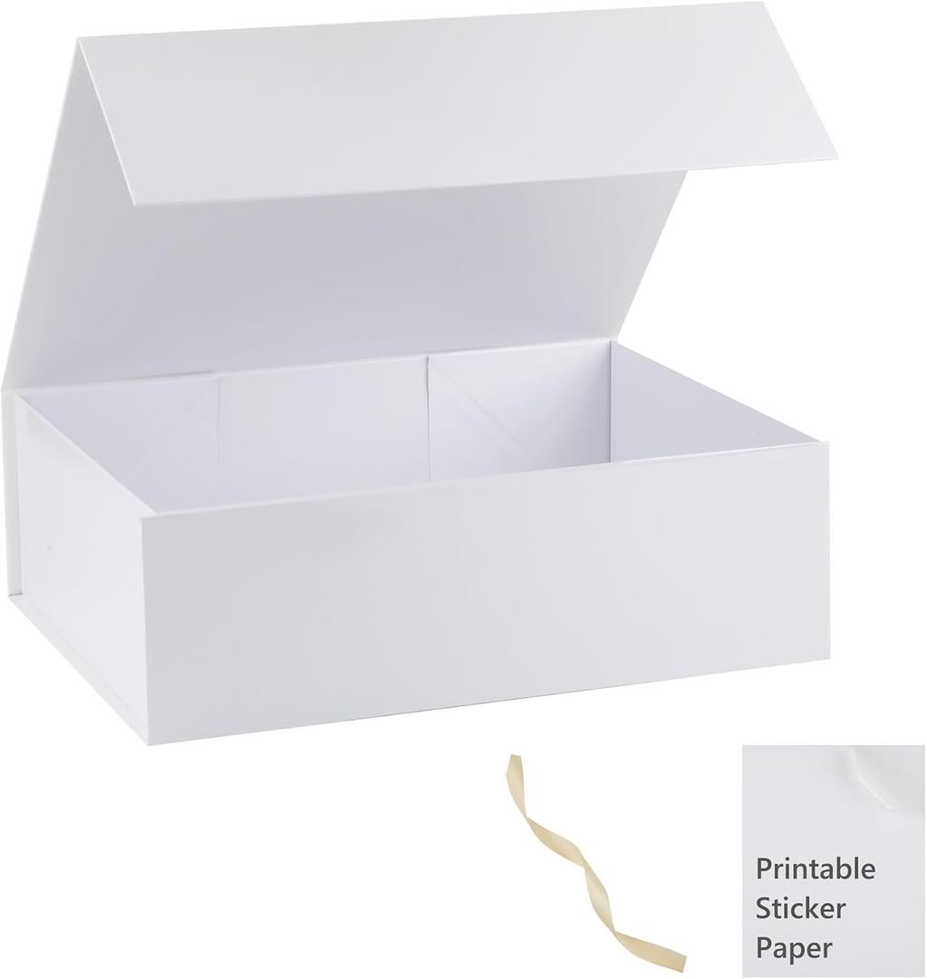 White Extra Large Gift Boxes With Lids, Includes Ribbon And Diy Printable Sticker Paper, Bridesmaid Proposal Box, Magnetic Gift Box For Birthday, Wedding, Graduation
