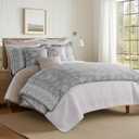 Levtex Home Adare Grey Reversible Full/Queen Comforter Set (90x94in) with 2 Pillowcases (26x20in) - Floral Bedding - Grey and White - 100% Cotton Full/Queen Size Comforter Set - Soft, Pre-Washed