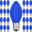 25 Pack C7 Led Blue Replacement Light Bulbs, Blue Christmas Outdoor String Lights Bulbs, Shatterproof Led Night Light Bulbs, E12 Candelabra Base, 0.6W Energy-Efficient LED Bulbs