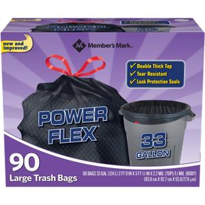 Member's Mark 33 gallon Power Flex Drawstring (90Count),, () (90 Count (Pack of 1))
