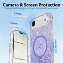 Magnetic for iPhone Air Case with Invisible Stand, Compatible with MagSafe, Clear Bling Sparkle Shockproof Slim Anti-Slip Military Drop Protection Hard Phone Case 6.5" Glitter Purple