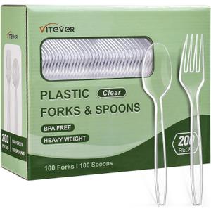 [200 Count] Disposable Plastic Silverware, Heavy Duty Forks and Spoons Set, Durable Plastic Utensils Cutlery Set for for Parties, Picnics, Big Event, Daily Use - Bpa free