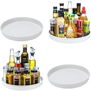Amolliar Lazy Susan Organizer, Tray for Household Purpose, Metal Rotating Turntable for Cabinet, Kitchen, Fridge, Pantry Storage, Vanity, Spice Rack Condiment, Under Sink Organizer, White 10" 4 Pack