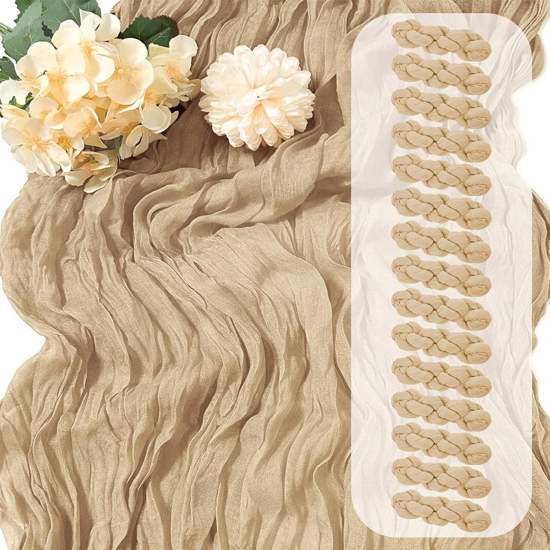 15 Pack Beige Cheesecloth Table Runner 17 x 108 inch Cheese Cloth Table Runners 9ft Beige Table Runner Rustic Romantic Sheer Gauze Runner for Wedding Party Baby Shower Table Decoration