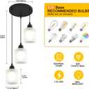 3 Lights Industrial Pendant Light with Glass Shade Matte Black Pendant Lighting Adjustable Industrial Retro Style Hanging Light,Kitchen Island Farmhouse Pendant Lights Fixtures for Kitchen,Farmhouse