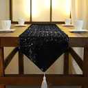 ShinyBeauty 72 Inch Sequin Table Runner - Black with Tassel, 12x72 Inches, Glitter Metallic Linen for Kitchen, Birthday, Wedding Decor, Elegant Sequins Table Overlay