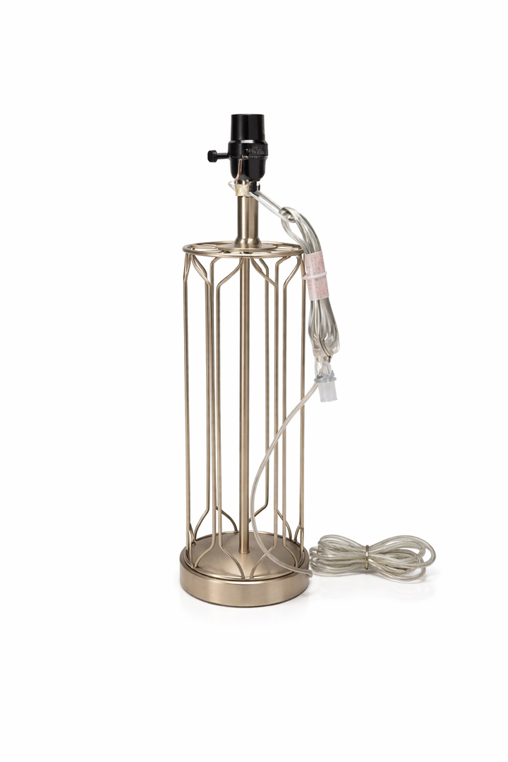 Modern Metal Cage Table Lamp Base, Brushed Nickel Finish, Standard E26 Socket, Clear Cord