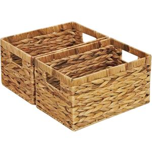 Rectangular Storage Basket 2PCS Water Hyacinth Baskets,Hand-Woven Baskets with Handles,12.99x7.08x8.26for Living Bedroom Organizing Shelves