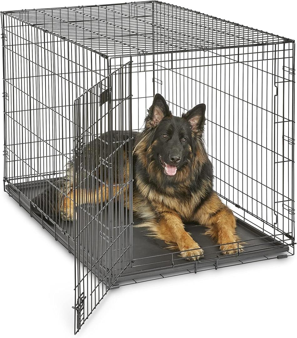 MidWest Homes for Pets 48-Inch iCrate Folding Dog Crate with Divider Panel, Leak-Proof Tray & Secure Latches  Metal Wire Kennel for XL Breeds  Portable, Durable & Easy to Assemble (Black)