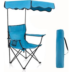 Homcosan Folding Camping Chair with Shade Canopy and Cup Holder Beach Chair with Canopy Shade Thicken 600D Oxford Portable Chairs Heavy Duty Support 330lbs for Outdoor, 1 count