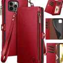 XcaseBar for iPhone 15 Pro Max 6.7" Wallet case with Zipper Credit Card Holder RFID Blocking,Flip Folio Book PU Leather Shockproof Protective Cover Women Men for Apple 15 ProMax Phone case Red