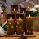 kakoya Flameless LED Candles with Timer 5 Pc Flickering Flameless Candles for Romantic Ambiance and Home Decoration Stable Acrylic Shell, with Embedded Star String Battery Operated Candles Grey