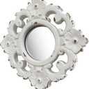 Handcarved Floral Wall Mirror Decoration, 11.8-inch Worn-Out White Country Wood Mirror, Used for Room Decoration, Home Decoration, Bedroom, Living Room, Bathroom, Kitchen