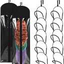 Blulu 10 Pcs Wig Hangers Rack for Multiple Wigs with Dust-proof Storage Bags, Hanging Storage Organizer for Hat with Anti-slip Grips Space Saving for Door Wall Closet Bathroom (Black)