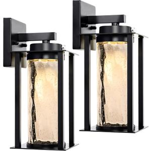 LED Dusk to Dawn Outdoor Light Fixtures - 2 Packs Modern Porch Lighting with Attractive Glass, 13W 3000K LED Exterior Sconce Wall Mount with Photocell Sensor for House Front Garage Door, Waterproof