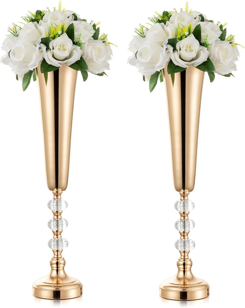 Metal Gold Trumpet Vase - 2 Pcs Tall Tabletop Vases for Centerpieces, 20.8in, Flower Stand for Wedding, Birthday, Home Decor