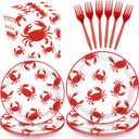 200Pcs Crab Party Decorations Crab Boil Plates and Napkins Red Crabs Summer Seafood Boil Disposable Tableware Sets for BBQ Picnic Cookout Gathering Carnival Birthday Party Supplies Serves 50