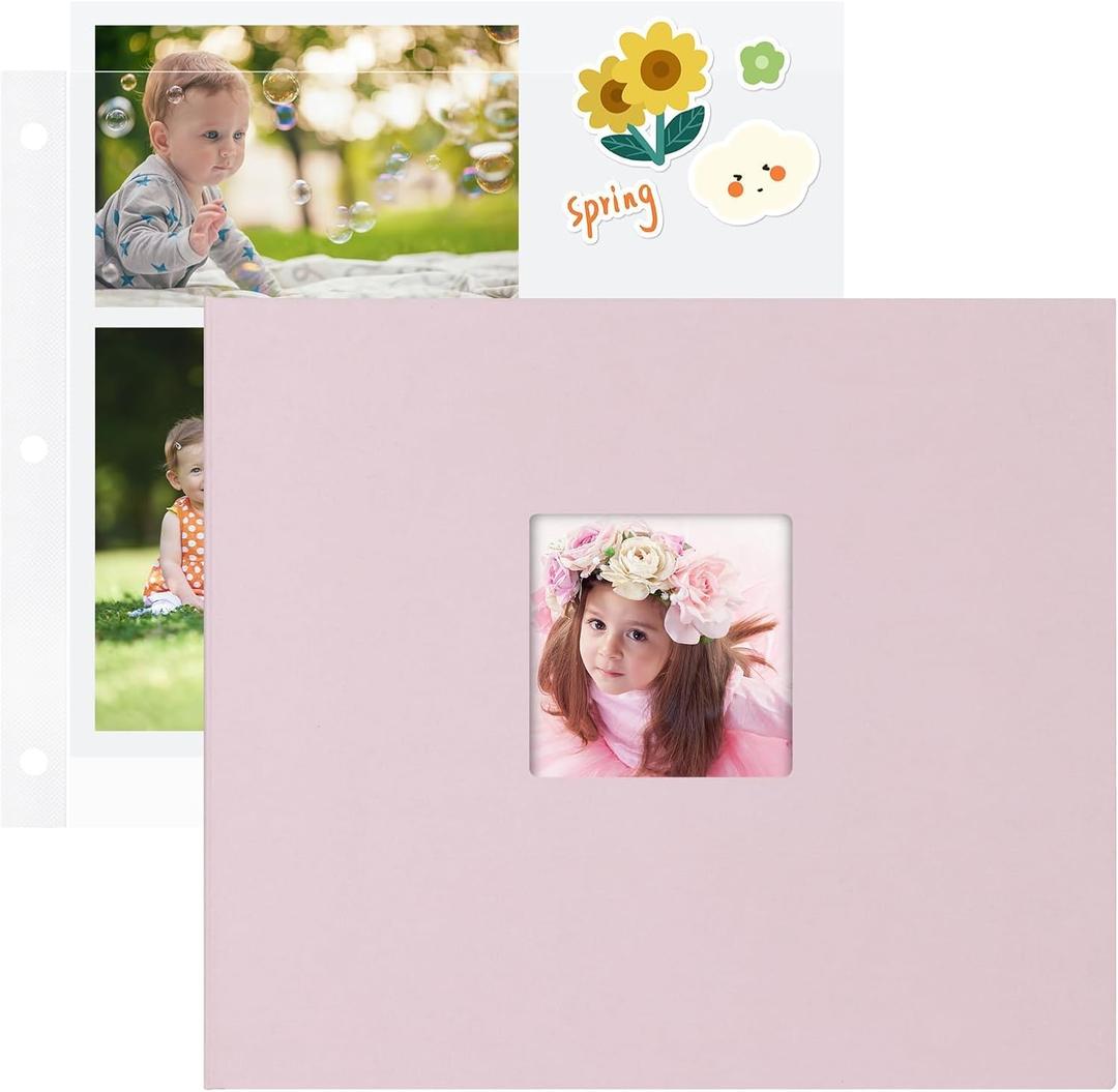 12x12 Inch Large 3 Ring DIY Scrapbook Photo Album with 40 Plastic Sleeves 80 White Pages Linen Cover Blank Scrapbooks, 12 x 12 Scrap Book Albums for Baby Travel Wedding Graduation kids (Pink)