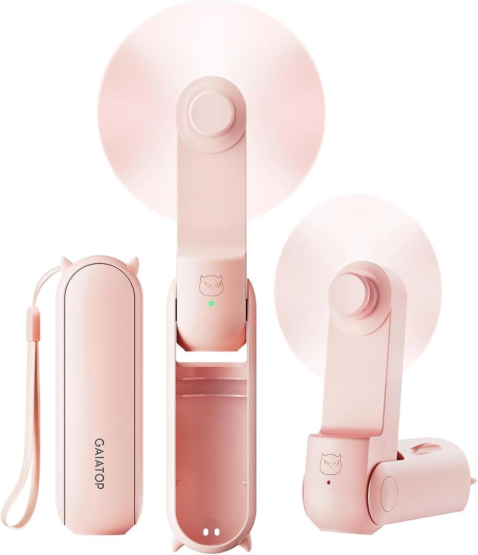 Gaiatop Portable Handheld Fan, 3 in 1 Mini Fan Handheld [17h Max Cooling], Foldable Personal Fans Pocket Design, USB Travel Fans Portable, Lash Trip Summer Essential Cute Gifts for Women Girl, Pink