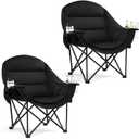 Oversized Camping Chair for Adults - Heavy Duty Outdoor Padded Large Lawn Camp Chair with Cup Holder Cooler Pockets for Sports Beach Fishing Garden Portable Supports 500lbs, AllBlack 2 Pack