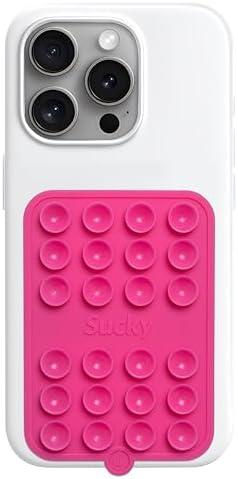 Pack of 3, SUCKY Silicone Suction Phone Case Adhesive Mount - Anti-Slip Holder, Hands-Free Fidget Toy, Phone Accessory for iPhone and Android (Hot Pink, Double Sided)