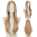STYLER Long Light Brown Wavy Wig for Women 29 Inch Middle Part Curly Wavy Wig Splayed Bangs Synthetic Heat Resistant Fiber Wig for Daily Use