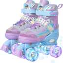 MammyGol Roller Skates for Kids Boys Girls, Adjustable Quad Skates with Light Up Wheels for Toddler Little Kids Ages 6-12 Size 9C 10C 11C 12C, Beginners Outdoor Sports, Amethyst Sky