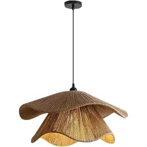 Handmade Rattan Farmhouse Chandelier Boho Pendant Light Fixture for Kitchen Dining and Living Room(Diameter 60cm/23.6 inches)(Diameter 40cm/15.7 inches)