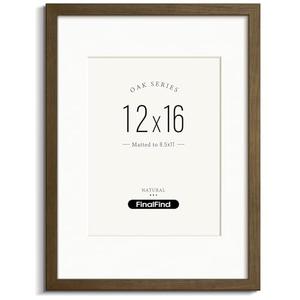 FinalFind Minimalist 12x16 Picture Frame with Mat for 8.5x11, Brown Walnut, Solid Wood 12x16 Frame for Posters or Art Prints, Lightweight for Wall Mount (Single, Walnut)
