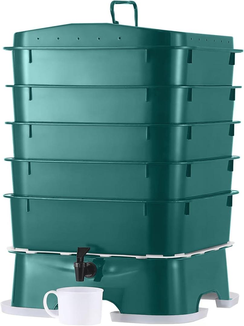 The Original Vermihut  Plus 5  Tray Worm Composter -Dark Green,Sustainable Design for Both Indoor & Outdoor, Worm Compost Bin for Vermicomposting Starter, Recycling Food Wastes