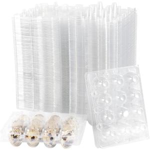 JOIKIT 150 PCS 12 Cavity Quail Egg Cartons Bulk, 3x4 Style Stackable Clear Plastic Small Quail Egg Holder Cartons Cheap Bulks for Quail Eggs Farm Market Refrigerator Display
