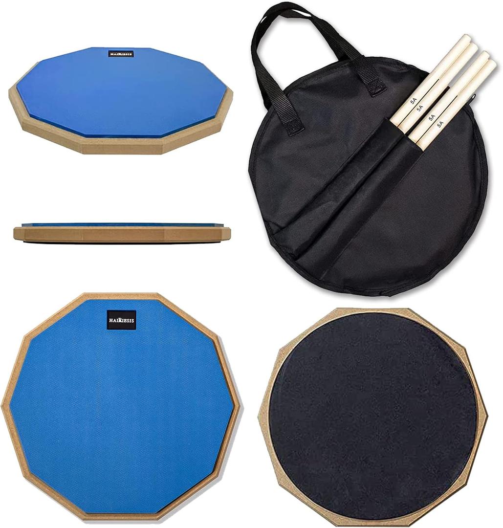 HAIRIESIS Snare Drum Practice Pad,12-Inch Practice Drum Pad,Double Sided Silent Drum Pad and Sticks,Drum Pads Carry Bag (blue01)