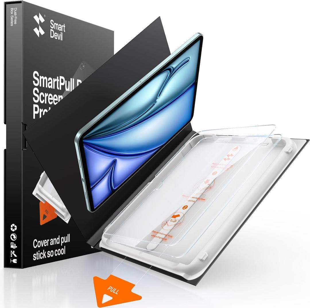 2 x SMARTDEVIL 2 Pack Screen Protector for iPad Air 11 Inch M4/M3/M2 (8th/7th/6th Generation, 2026/2025/2024) with Easy-Install Tray[Military Grade Shatterproof]9H+ Hardness Tempered Glass, HD Clarity[Dust-Free & Bubble-Free]