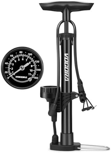 VOGORA Bike Pumps for Bicycle Tyres with Pressure Gauge, Portable with Presta & Schrader Valves, Bike Air Pump, Foot Pump for Tires, Inflatables & Balls