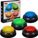 Set of 4 Trivia Game Buzzers with Lights & Sound, Family Feud & Jeopardy Quiz Buttons for Classroom, Party Games, Red/Blue/Yellow/Green, Medium