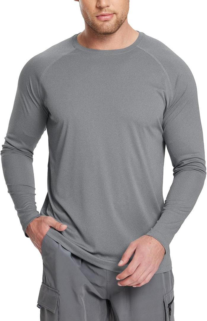 baleaf Men's Sun Protection Shirts UV SPF UPF 50+ Long Sleeve Rash Guard Fishing Running Quick Dry Lightweight (01-grey Heather) S 