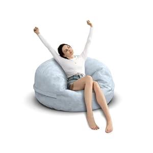 Bean Bag Chair for Adults 3FT, Soft Bean Bag Chairs for Teens & Girls' Bedroom, Removable Kids Comfy Fluffy Giant Round Beanbag Sofa Cover for Reading Chair Floor Chairs(No Filler Included) Light Gray
