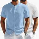 Evervibe 2 Pack Men's Short Sleeve Linen Shirts, Button Down Cotton Beach Vacation Casual Summer Tees XXL