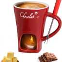 Fondue Cup, Chocolate Melting Fondue Mugs Set of with Forks and Candle, Ceramic Chocolate Melting Cup, Mini Chocolate Fondue Cups Set For Date Night Birthday Wedding Gifts (Red)