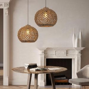 Arturesthome 1 Light Rattan Woven Pendant Lighting Fixture Lamp Shades, Hand-Woven Ceiling Chandelier, Handmade Hanging Light Crafts Lampshade W 13.7" (35cmx30cm, Natural)