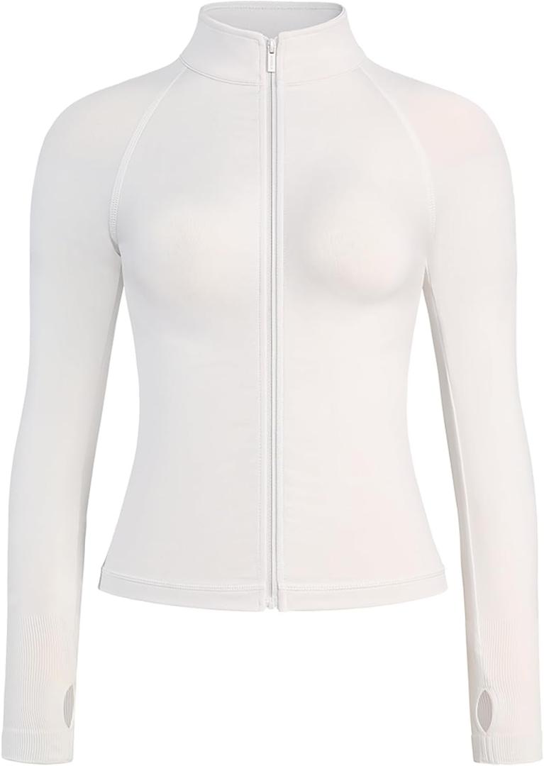 AUROLA Influence Athletic Workout Jacket for Women, Lightweight Slim Fit Full Zip Running Yoga Sports Jacket with Thumb Holes (Medium)